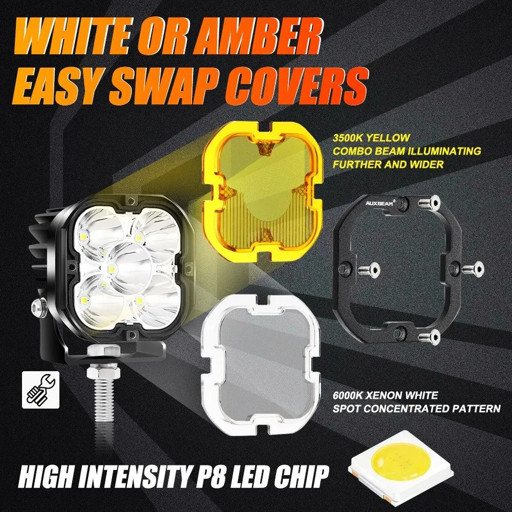 52" 5D-PRO Series LED Light Bars   3" 80W LED Pods Lights   52" Straight Light Bar 2 IN 1 Windshield Mounting Brackets for 2018-2021 Jeep Wrangler JL