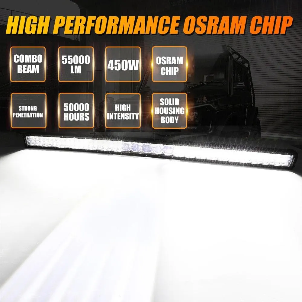 52" 5D-PRO Series LED Light Bars   3" 80W LED Pods Lights   52" Straight Light Bar 2 IN 1 Windshield Mounting Brackets for 2018-2021 Jeep Wrangler JL