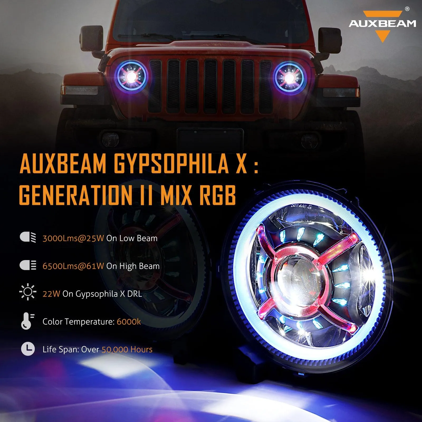 52" V-PRO Series RGBW LED Light Bar   9" Bluetooth controlled RGB Headlights with DRL for Jeep Wrangler JL JLU/ Jeep Gladiator JT