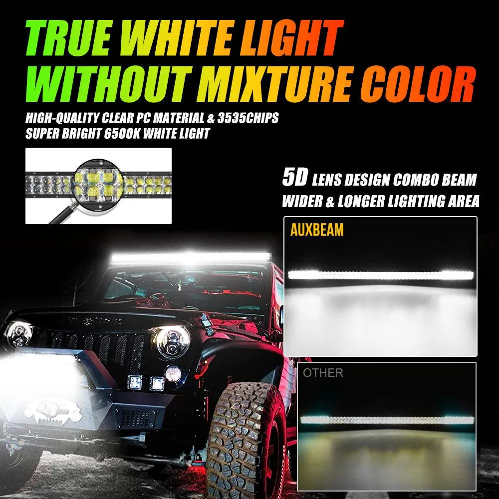 52" V-PRO Series RGBW LED Light Bar   9" Bluetooth controlled RGB Headlights with DRL for Jeep Wrangler JL JLU/ Jeep Gladiator JT