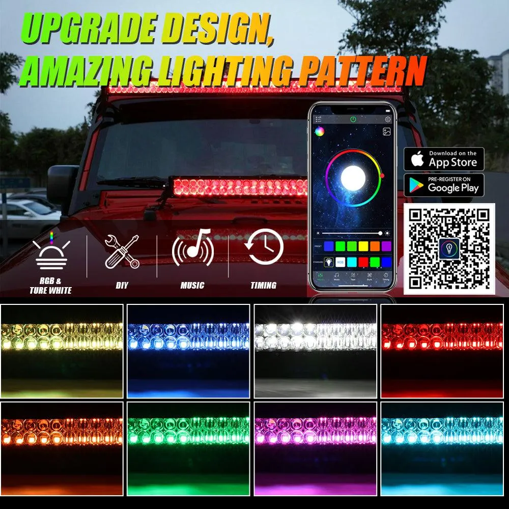 52" V-PRO Series RGBW LED Light Bar   9" Bluetooth controlled RGB Headlights with DRL for Jeep Wrangler JL JLU/ Jeep Gladiator JT