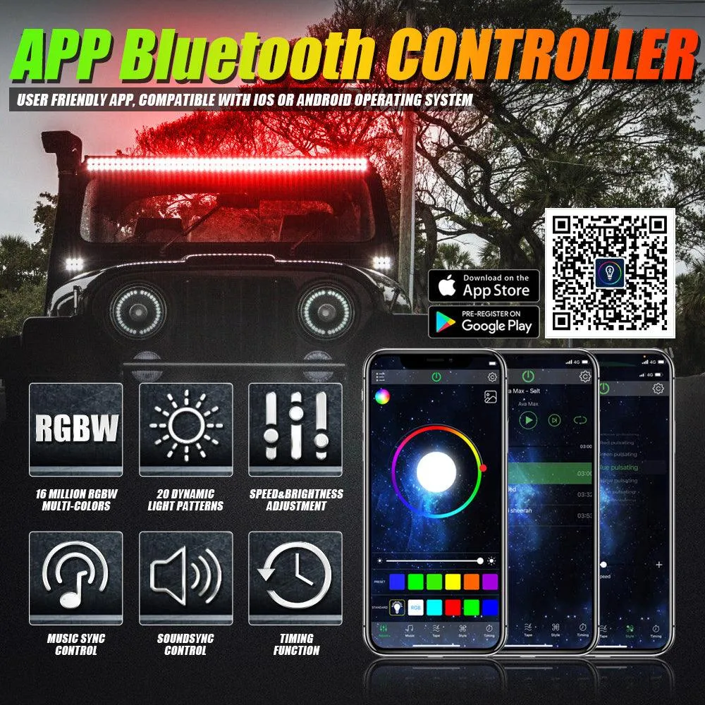 52" V-PRO Series RGBW LED Light Bar   9" Bluetooth controlled RGB Headlights with DRL for Jeep Wrangler JL JLU/ Jeep Gladiator JT