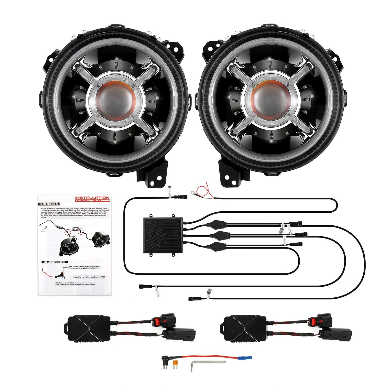 52" V-PRO Series RGBW LED Light Bar   9" Bluetooth controlled RGB Headlights with DRL for Jeep Wrangler JL JLU/ Jeep Gladiator JT