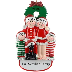 Family of 4 with Black Dog Christmas Ornament