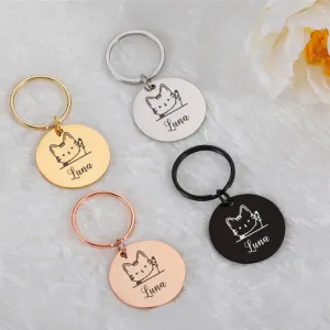Personalized Luna Cat Keychain Set in Black and Silver