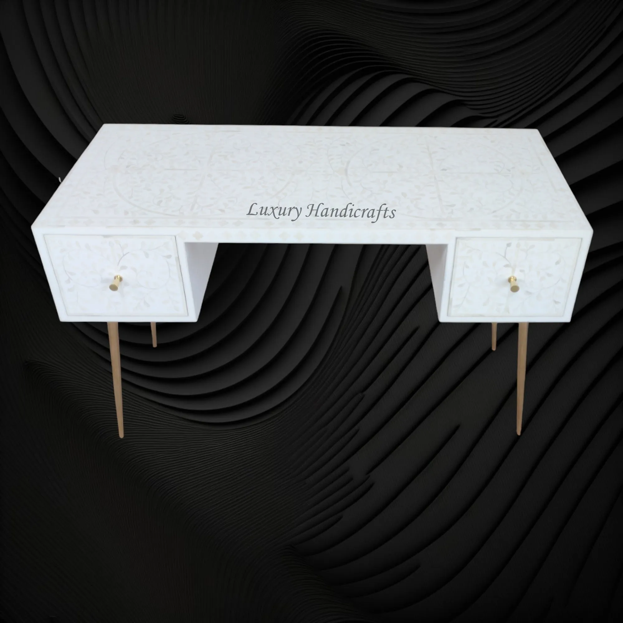 Scroll Vine Bone Inlay Desk White
