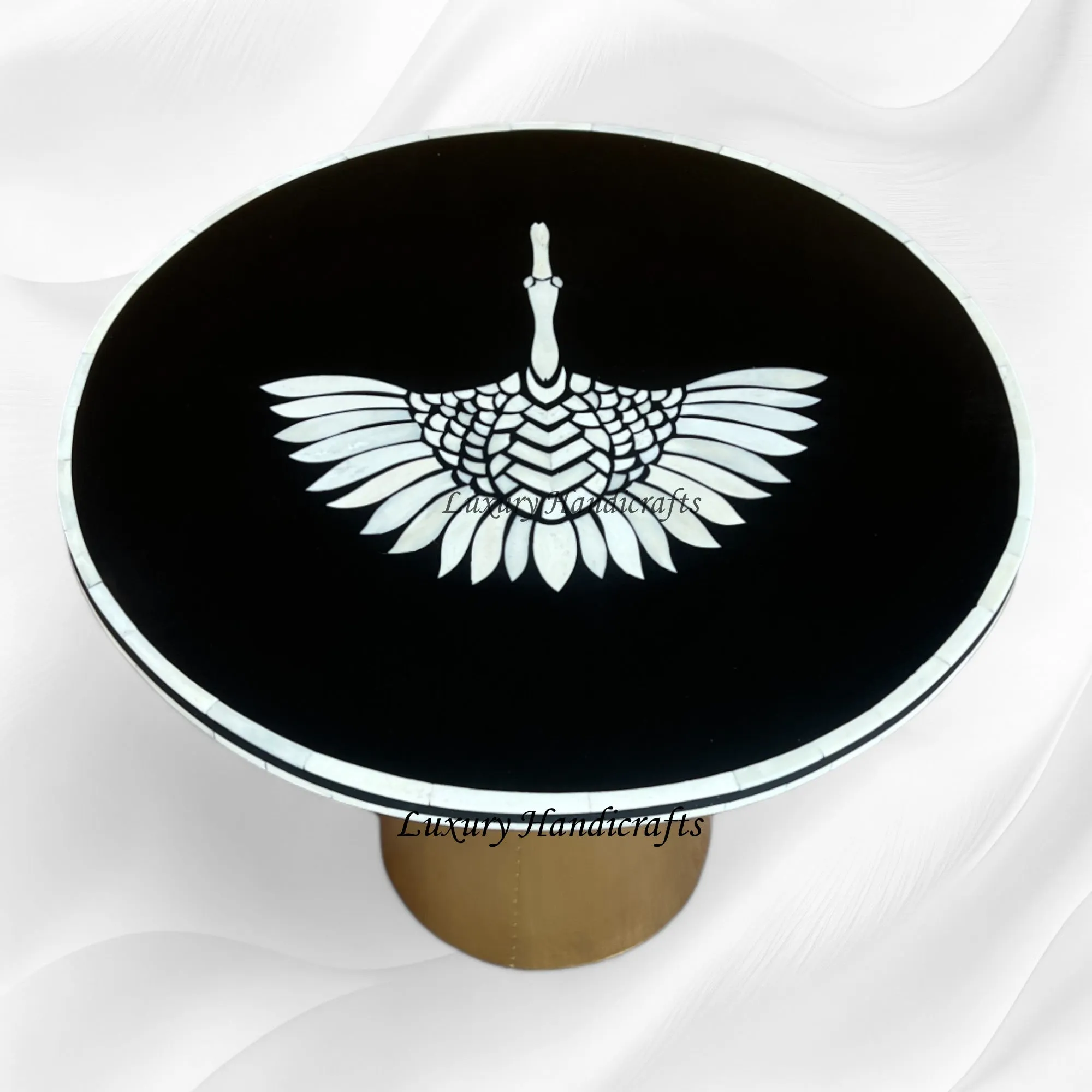 Swan Bone Inlay Accent Table Black