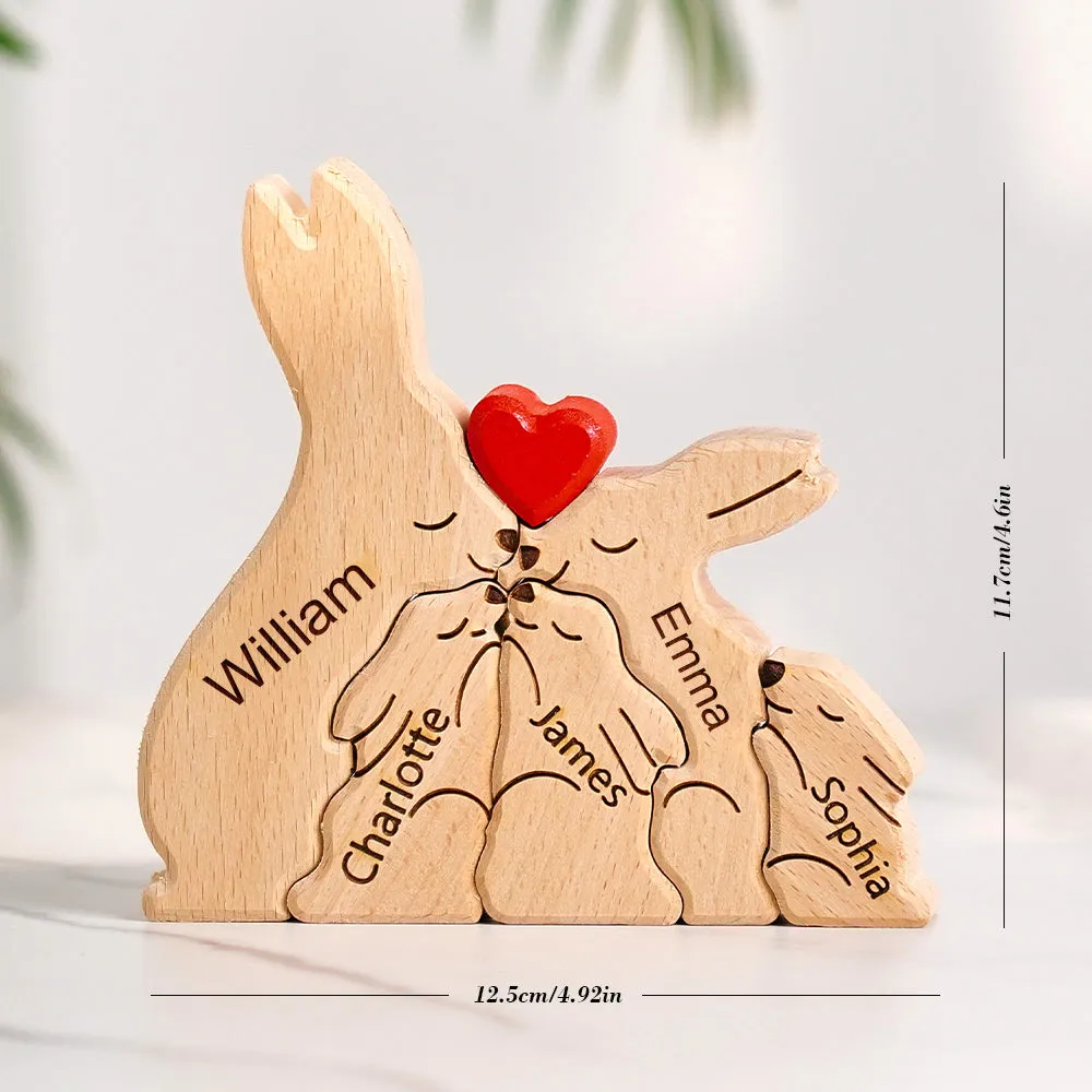 Wooden Rabbit Family Puzzle Custom Names House Warming Gifts Home Decor