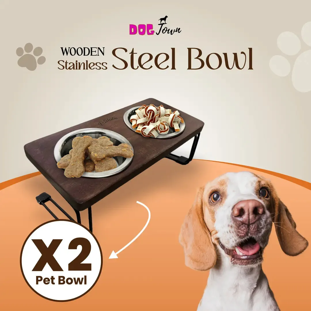 Wooden Stand 2 Steel Bowl